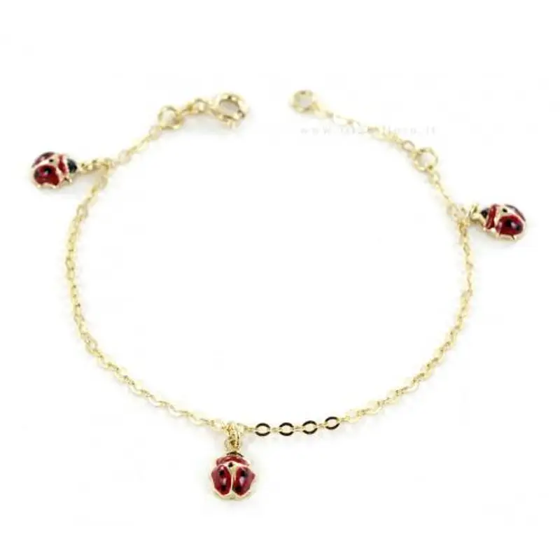 bracciale da bambina in oro 9 kt con charms coccinelle