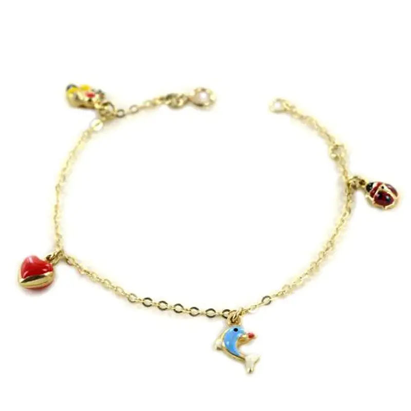 bracciale da bambina in oro 9 kt con charms e smalti colorati