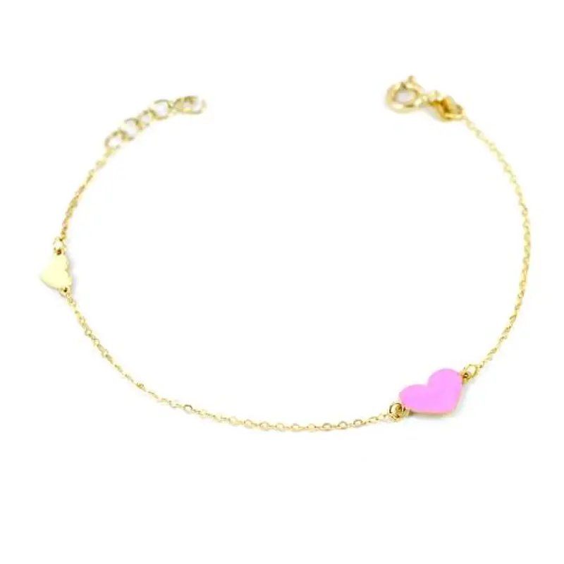 bracciale da bambina in oro 9 kt con cuoricino e smalto rosa