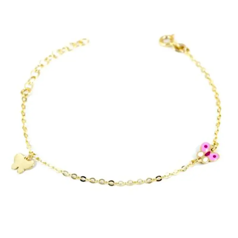 bracciale da bambina in oro 9 kt con farfalle charm e smalto rosa