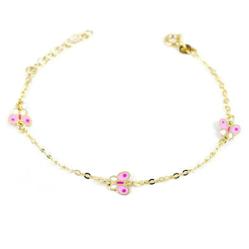 bracciale da bambina in oro 9 kt con farfalle e smalto rosa