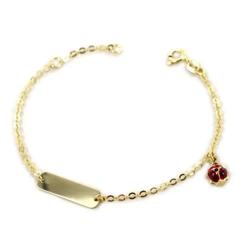 bracciale da bambino/a con targhetta in or 9 kt con charm coccinella