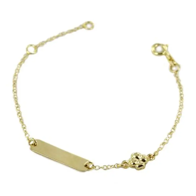 bracciale da bambino/a con targhetta in oro con quadrifoglio
