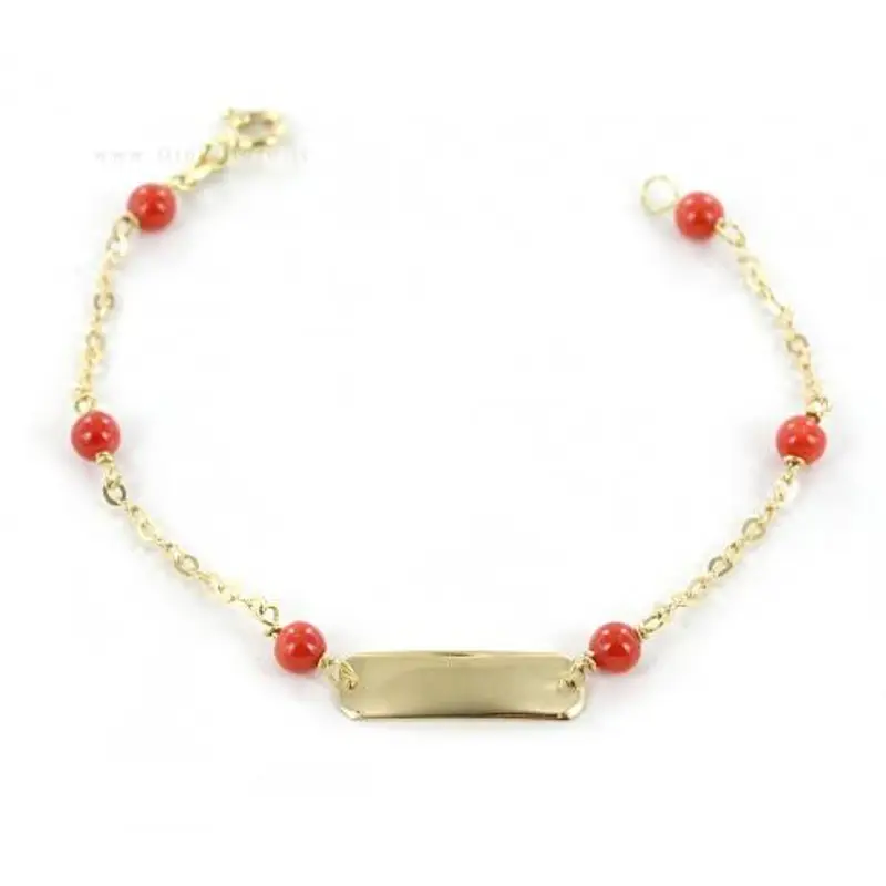 bracciale da bambino con targhetta in oro 9 kt con coralli