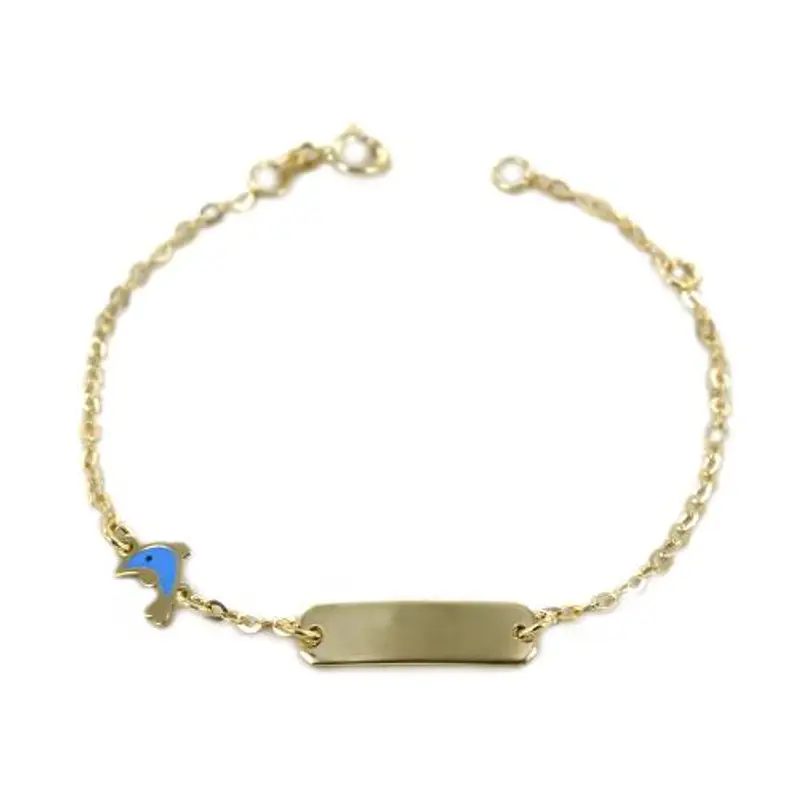 bracciale da bambino con targhetta in oro 9 kt con delfino