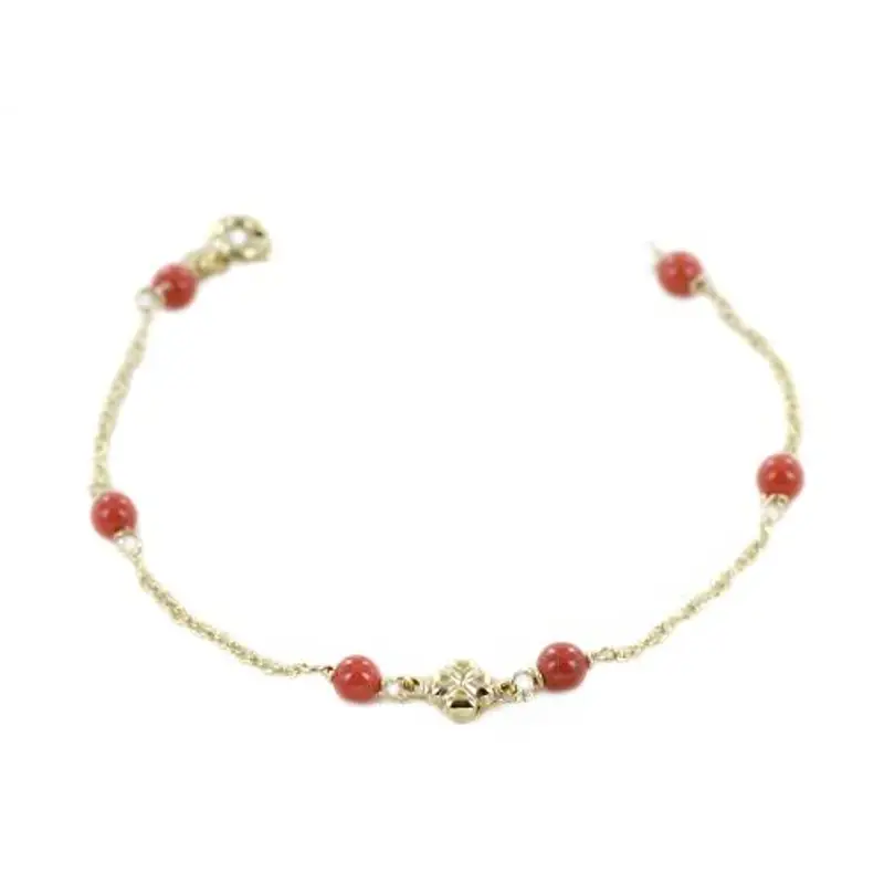 bracciale da bambino e da bambina in oro 9 kt con coralli e quadrifoglio
