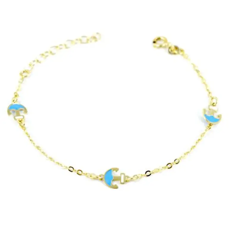 bracciale da bambino in oro 9 kt con ancora a smalto azzurro