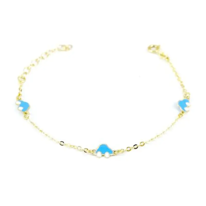 bracciale da bambino in oro 9 kt con auto a smalto azzurro