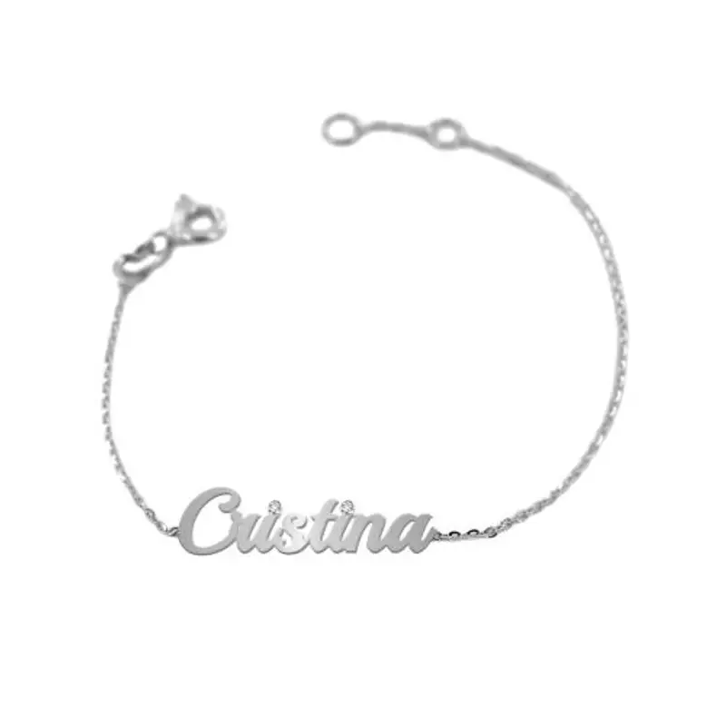 bracciale da bambino personalizzato con nome in oro bianco e 2 diamanti