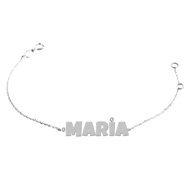 bracciale da bambino personalizzato con nome in oro bianco e 2 diamanti