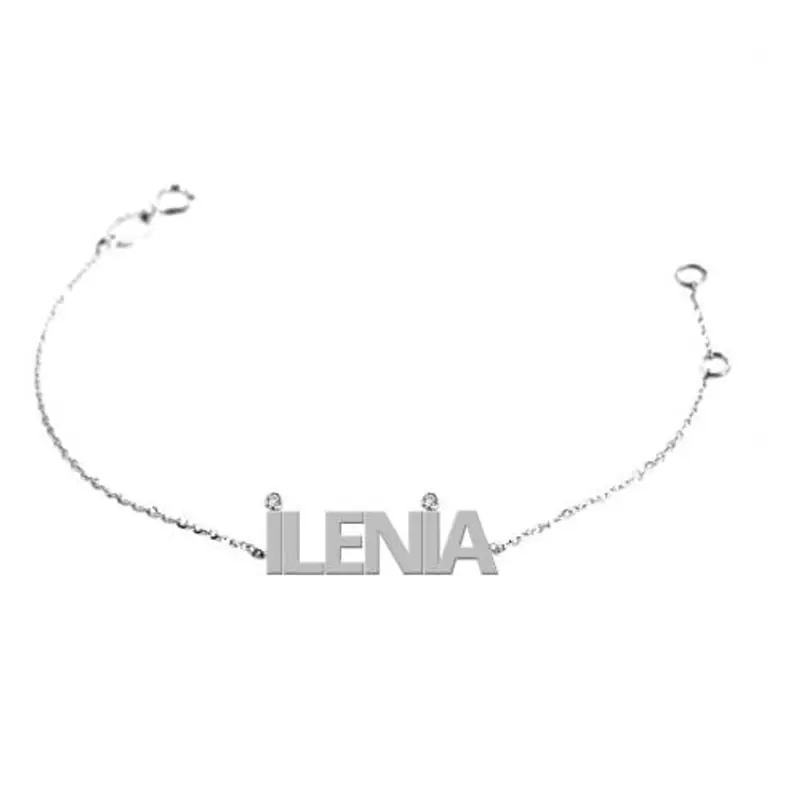 bracciale da bambino personalizzato con nome in oro bianco e 2 diamanti