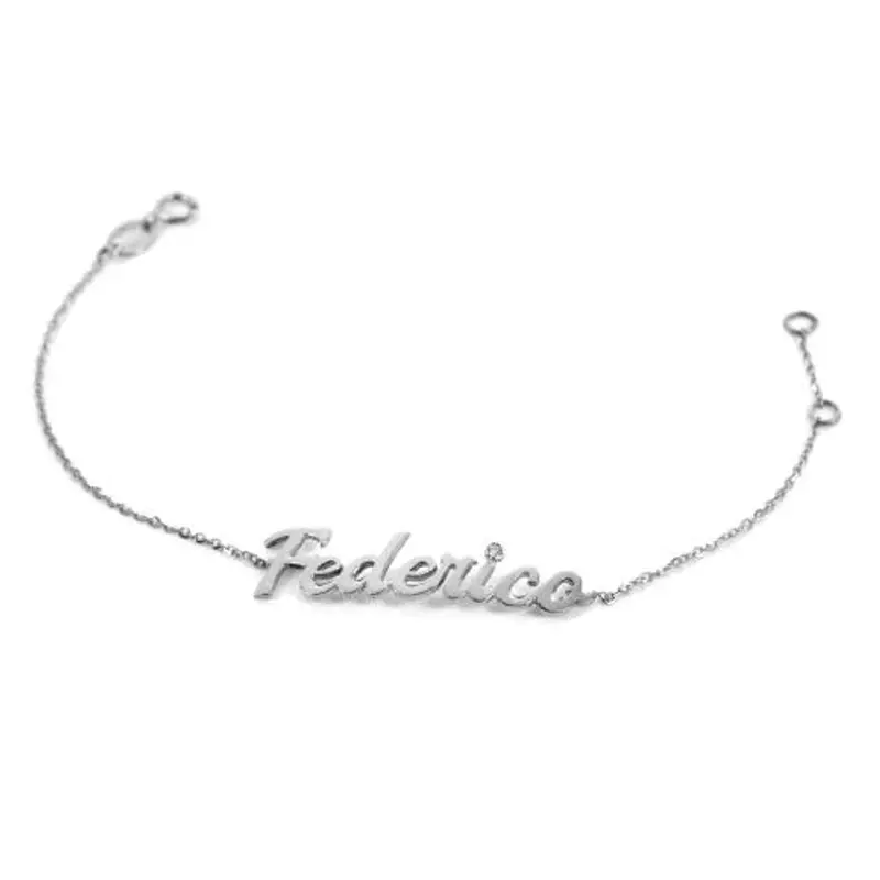 bracciale da bambino personalizzato con nome in oro bianco e diamante
