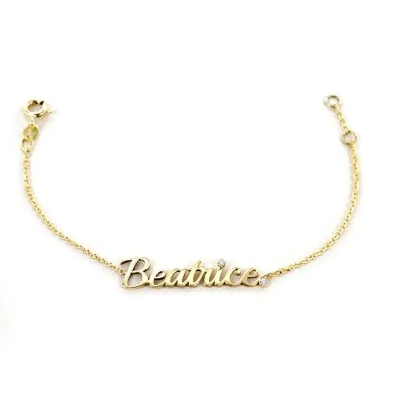 bracciale da bambino personalizzato con nome in oro giallo e 2 diamanti