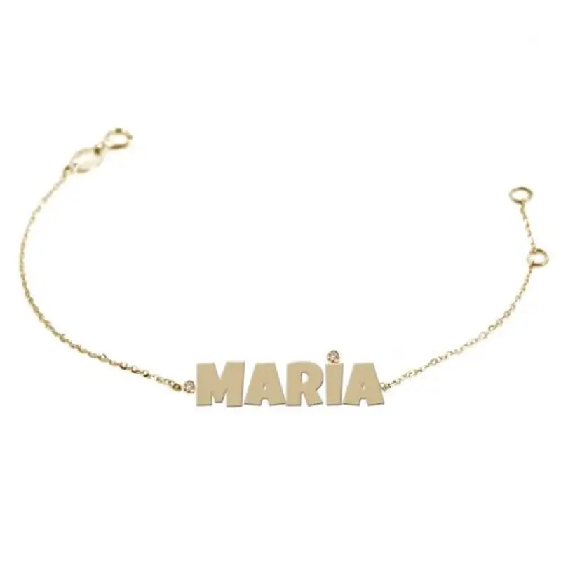 bracciale da bambino personalizzato con nome in oro giallo e 2 diamanti