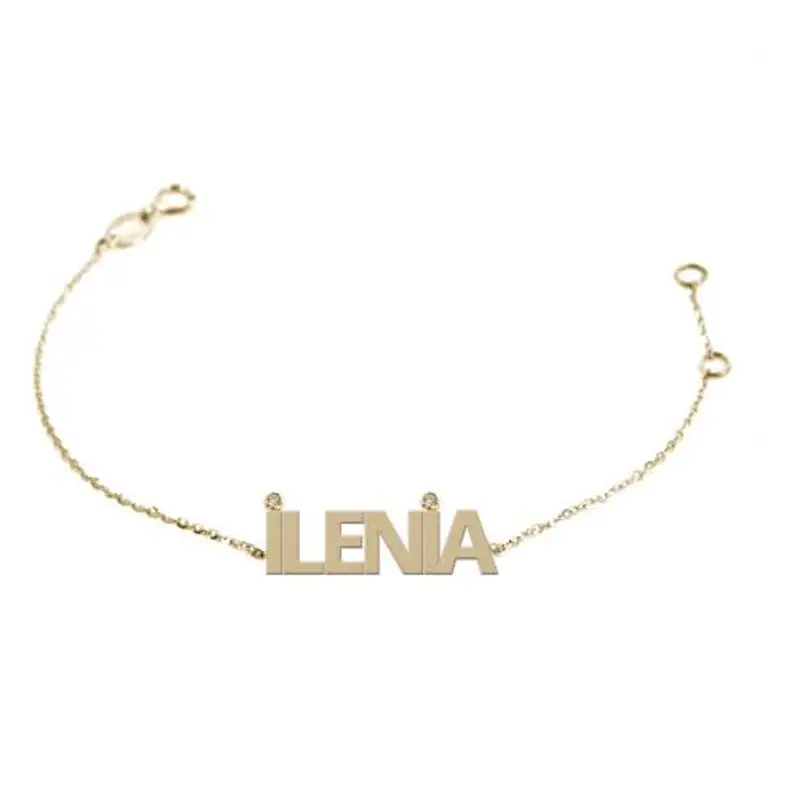 bracciale da bambino personalizzato con nome in oro giallo e 2 diamanti
