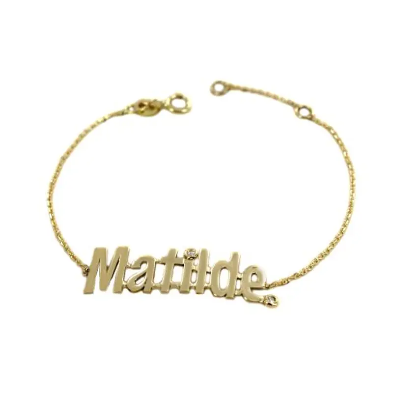 bracciale da bambino personalizzato con nome in oro giallo e 2 diamanti