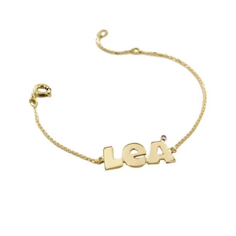 bracciale da bambino personalizzato con nome in oro giallo e diamante