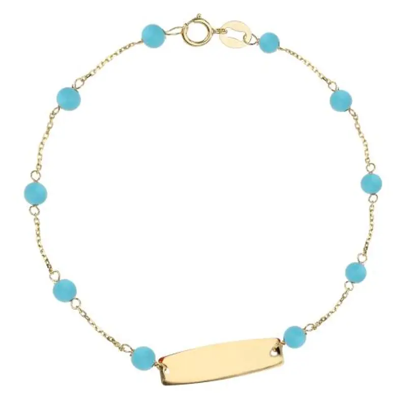 bracciale in oro giallo e turchese con targhetta