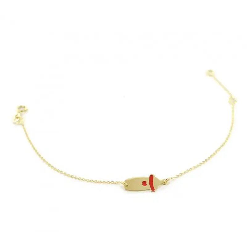 braccialetto da bambina o da bambino in oro e smalto con biberon