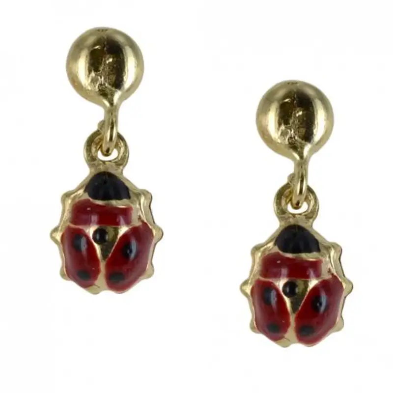 orecchini da bambina in oro 9 kt con charm coccinelle e smalti