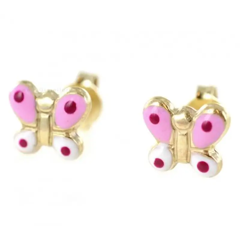 orecchini da bambina in oro 9 kt con farfalle e smalto colorato