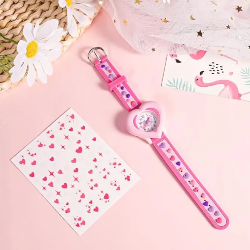 Orologi Bambina Orologio Ragazza con 3D Cartone Animato Cinturino in Silicone Movimento al Quarzo Kids Orologio Bambini Con Adesivi Unghie Nail Cuore Regali di Compleanno per Ragazze da 3-10 Anni miniatura 2
