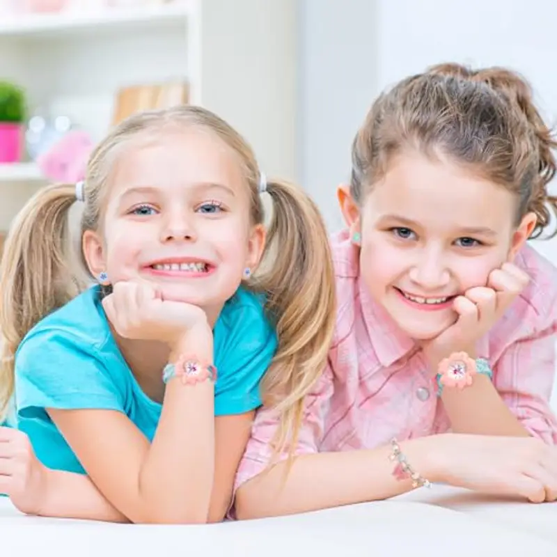 Orologi Bambina Orologio Ragazza con 3D Rosa Blu Fiori Cartone Animato Cinturino in Silicone Movimento al Quarzo Kids Orologio Bambini Con Adesivi per Unghie, Braccialetto per Ragazze da 3-10 Anni miniatura 3