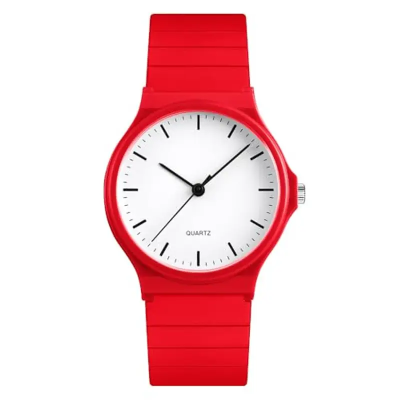 Orologio analogico al quarzo unisex, cinturino in silicone, sportivo, Colore: rosso