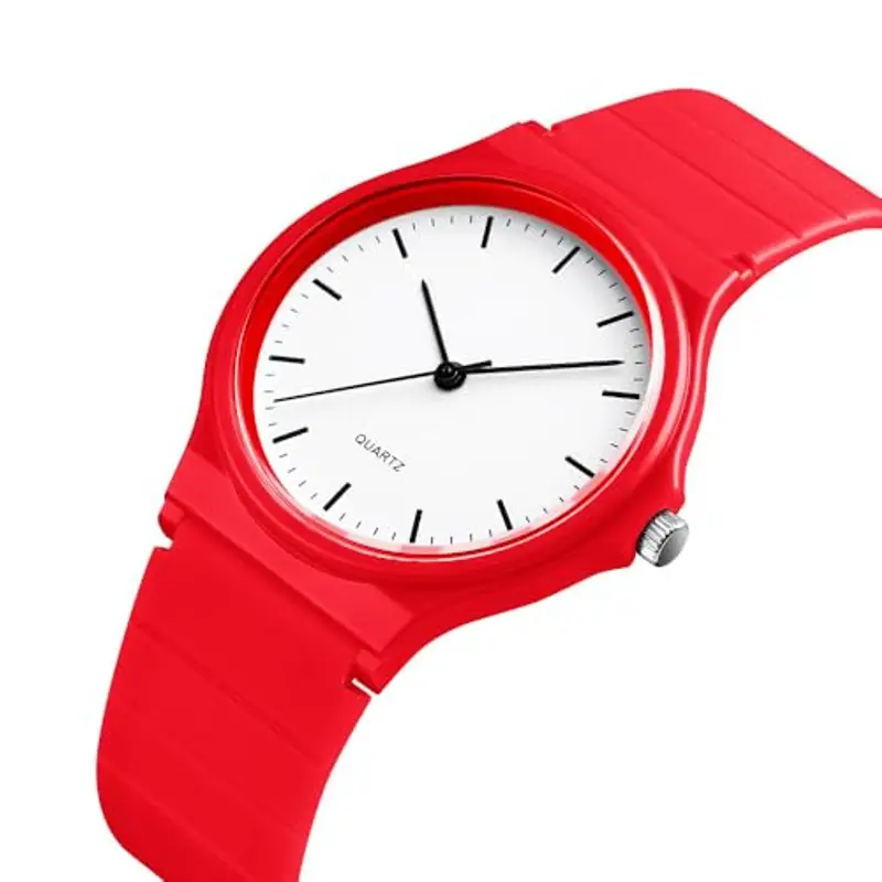 Orologio analogico al quarzo unisex, cinturino in silicone, sportivo, Colore: rosso miniatura 2