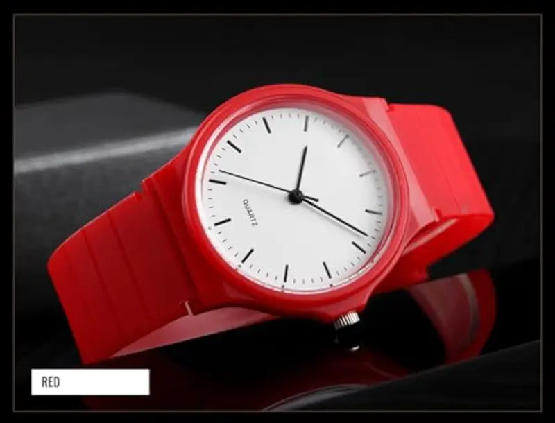 Orologio analogico al quarzo unisex, cinturino in silicone, sportivo, Colore: rosso miniatura 3