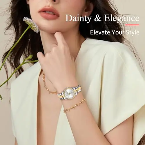 Orologio analogico da donna al quarzo con cinturino in acciaio inossidabile, classico ed elegante orologio da donna con miniatura 3