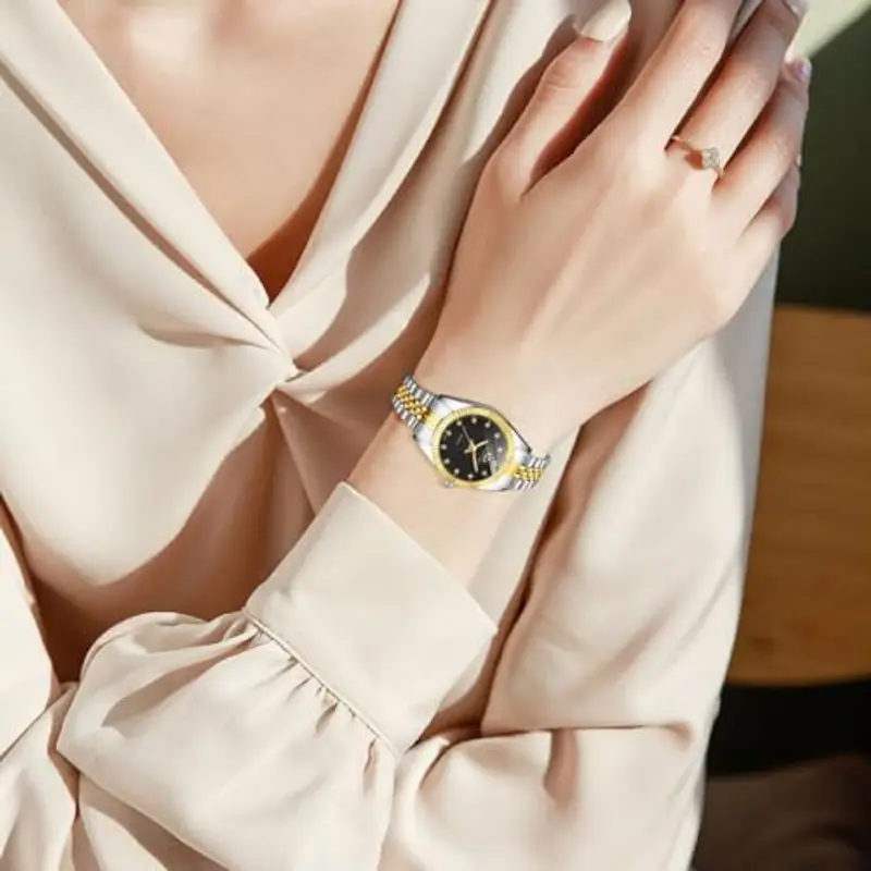 Orologio analogico da donna al quarzo con cinturino in acciaio inossidabile, classico ed elegante orologio da donna con miniatura 2