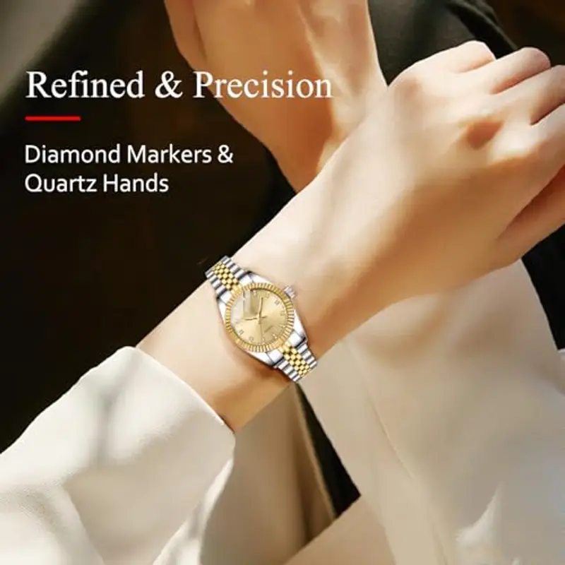 Orologio analogico da donna al quarzo con cinturino in acciaio inossidabile, classico ed elegante orologio da donna con miniatura 2