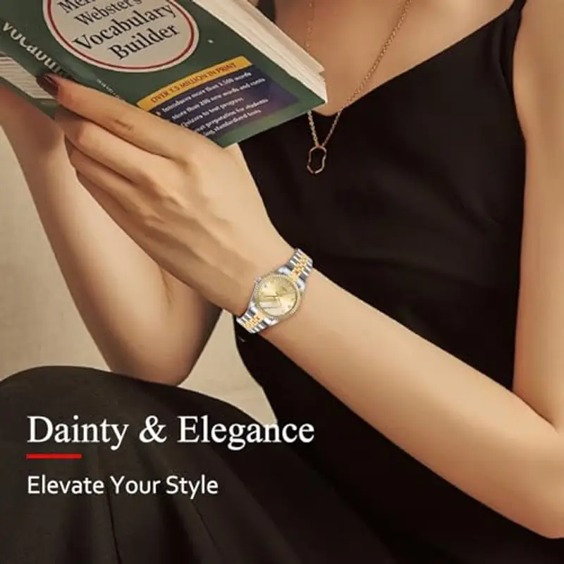 Orologio analogico da donna al quarzo con cinturino in acciaio inossidabile, classico ed elegante orologio da donna con miniatura 3