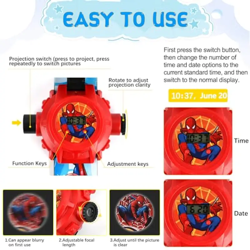 Orologio Bambini con Proiettore Digitale, 24 Motivi di Proiezione, Elettronico da Polso per Bambini e Ragazze (B) miniatura 3