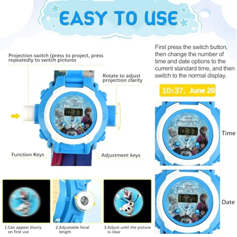 Orologio Bambini con Proiettore Digitale, 24 Motivi di Proiezione, Elettronico da Polso per Bambini e Ragazze (F) miniatura 3