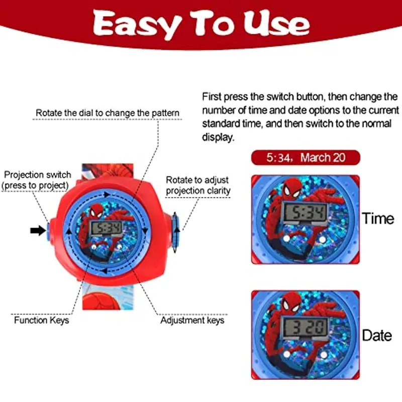 Orologio Bambini, Orologio con proiettore, Orologio da Polso con proiettore Digitale, Orologio Giocattolo per Bambini, 20 motivi di proiezione, orologio elettronico da polso per bambini e ragazze (B) miniatura 3