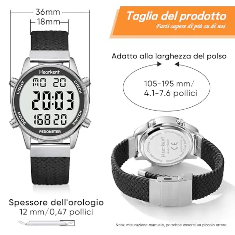 Orologio contapassi da donna, puoi goderti passi, chilometraggio, calorie, conto alla rovescia, sveglia e altre funzioni. Nessuna app o ricarica richiesta, 2401 (nero) miniatura 2