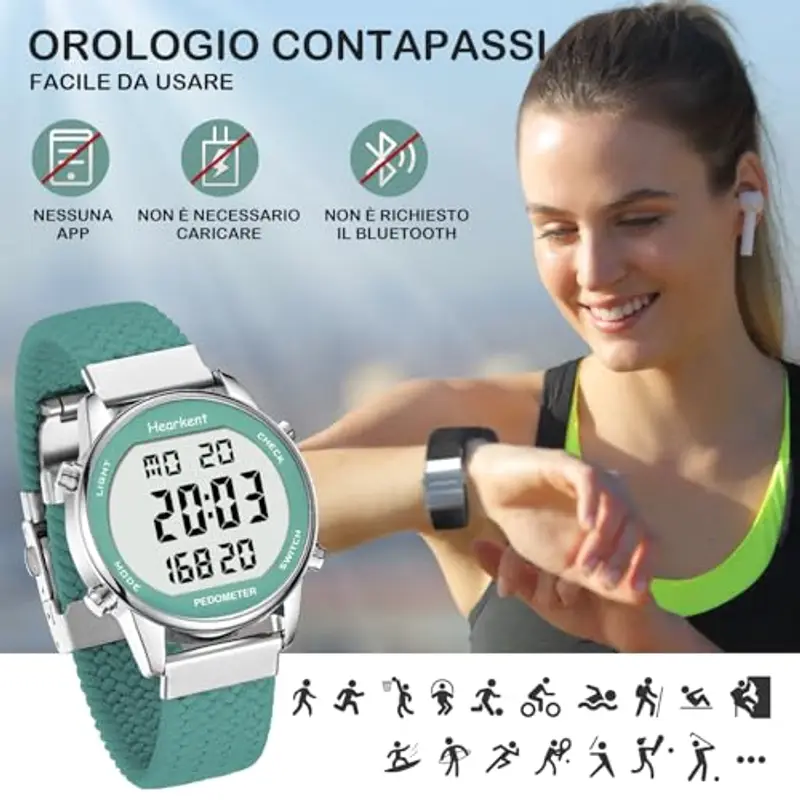 Orologio contapassi da donna, puoi goderti passi, chilometraggio, calorie, conto alla rovescia, sveglia e altre funzioni. Nessuna app o ricarica richiesta, 2401 (verde) miniatura 2