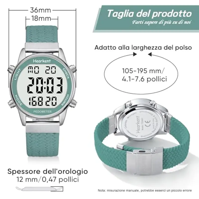 Orologio contapassi da donna, puoi goderti passi, chilometraggio, calorie, conto alla rovescia, sveglia e altre funzioni. Nessuna app o ricarica richiesta, 2401 (verde) miniatura 3