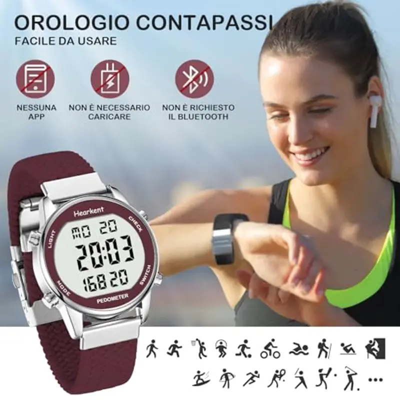 Orologio contapassi pedometro da donna, puoi goderti passi, chilometraggio, calorie, conto alla rovescia, sveglia e altre funzioni. Nessuna app o ricarica richiesta, 2401 (viola) miniatura 2