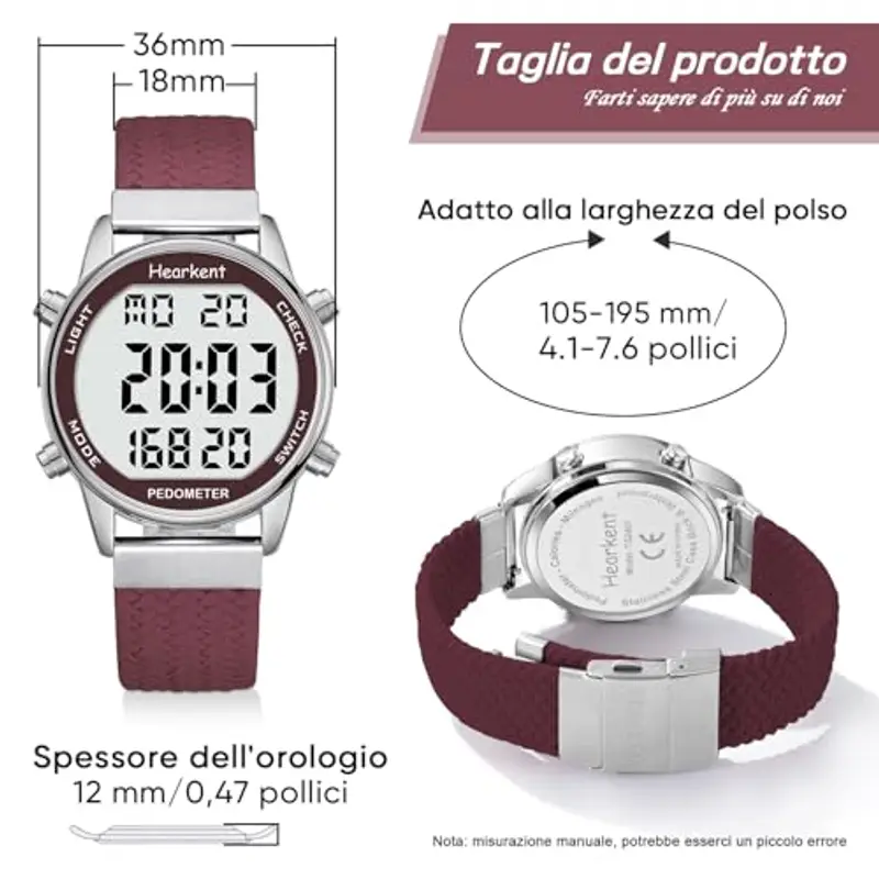 Orologio contapassi pedometro da donna, puoi goderti passi, chilometraggio, calorie, conto alla rovescia, sveglia e altre funzioni. Nessuna app o ricarica richiesta, 2401 (viola) miniatura 3