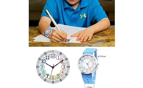 Orologio da polso analogico al quarzo per bambini, 2 pezzi, cinturino intercambiabile in tessuto, per imparare a miniatura 2