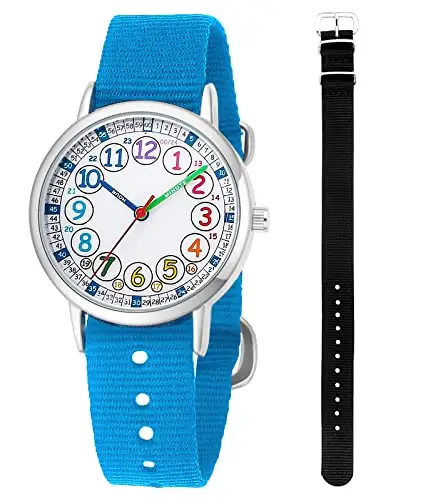 Orologio da polso analogico al quarzo per bambini, per ragazze, ragazzi, per imparare a leggere il tempo, Black+dark