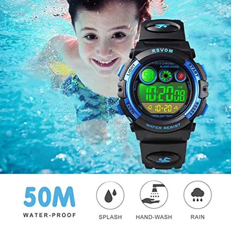 Orologio da polso, impermeabile da 5 ATM con 12/24H/sveglia/EL, elettronico, blu, per bambini e ragazzi da 5 anni, Compleanno/regali di Natale miniatura 3