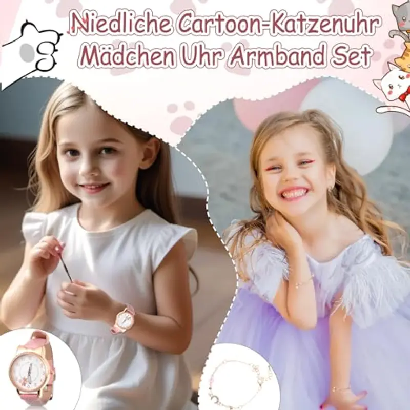 Orologio da polso per bambini, bel motivo gatto, orologio da polso al quarzo per ragazze, studenti, orologio da polso per bambini, orologio da polso alla moda, facile da leggere, orologio da polso miniatura 2