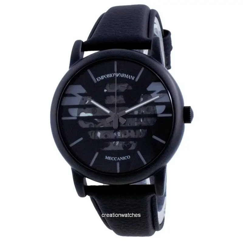 Orologio da uomo Emporio Armani Luigi in pelle scheletrata automatica AR60032 nero