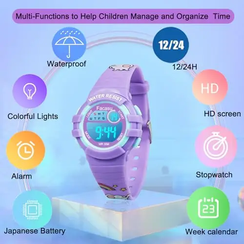 Orologio Digitale Bambini Bambine, Orologio Ragazzi Ragazze Sportivo per Esterni Impermeabile, Colorato con Luce e miniatura 2