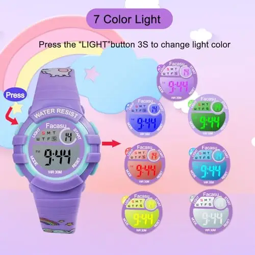 Orologio Digitale Bambini Bambine, Orologio Ragazzi Ragazze Sportivo per Esterni Impermeabile, Colorato con Luce e miniatura 3
