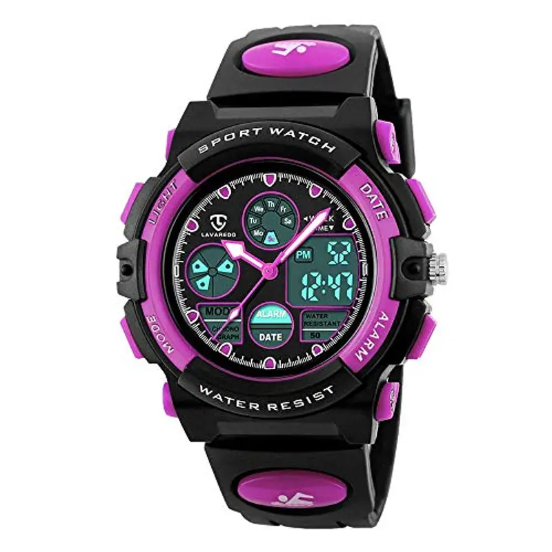 Orologio digitale da polso per bambini e ragazzi, multifunzione, impermeabile, con luce LED, sveglia, data, per sport, attività all'aperto, colore: blu, 12 viola., Cinturino